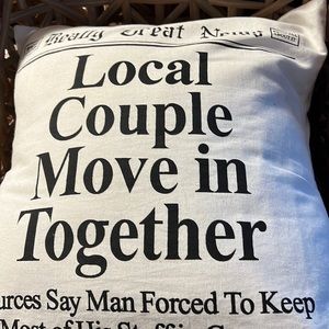 New Enesco Really Great News Local Couple Move in Together Pillow 18x18 in NWT
